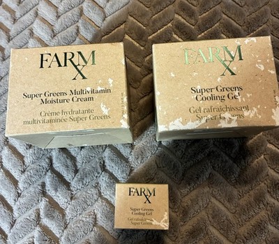 Farm X Super Greens Cooling Gel 3.04 FlOz & Multivitamin Moisture Cream Lot Of 3