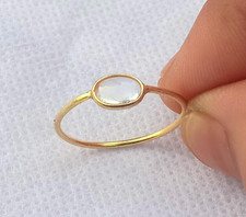 Rainbow Moonstone Gold Ring 925 Silver Minima...