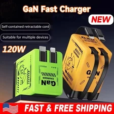 2 in 1 Gan Charger(Type C/L), 120W Compatible Fast, Retractable Wall NEW 2025