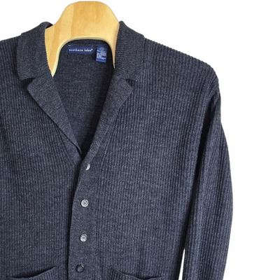 #ad #ad Northern Isles Mens Large Charcoal Gray Ribbed Button Front Cardigan Sweater L $34.18