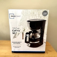 Mainstays Black 12-Cup Drip Coffee Maker New-Open Box. Damaged Box
