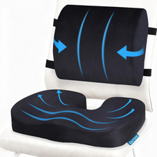 Orthopedic Seat Cushion and Lumbar Support Pillow for Office Chair  Car, Memory