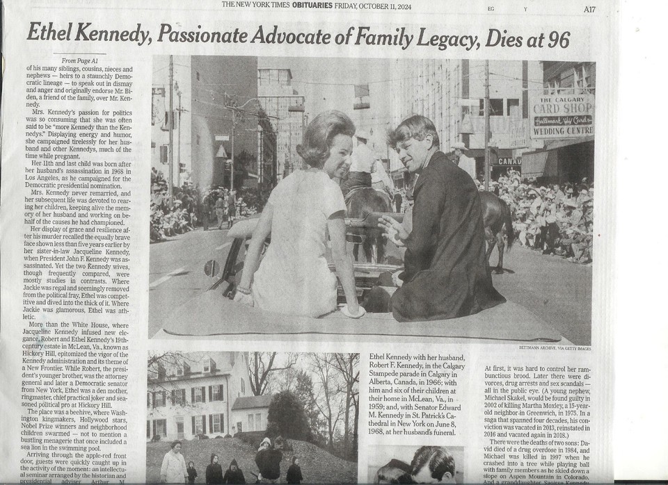 Ethel Kennedy Obituaries New York Times, Riverside Press Oct 11, 2024