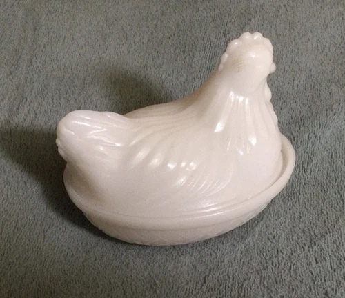 Vintage Hazel Atlas Hen On Nest Chicken Rooster Dish Vintage Milk Glass Small