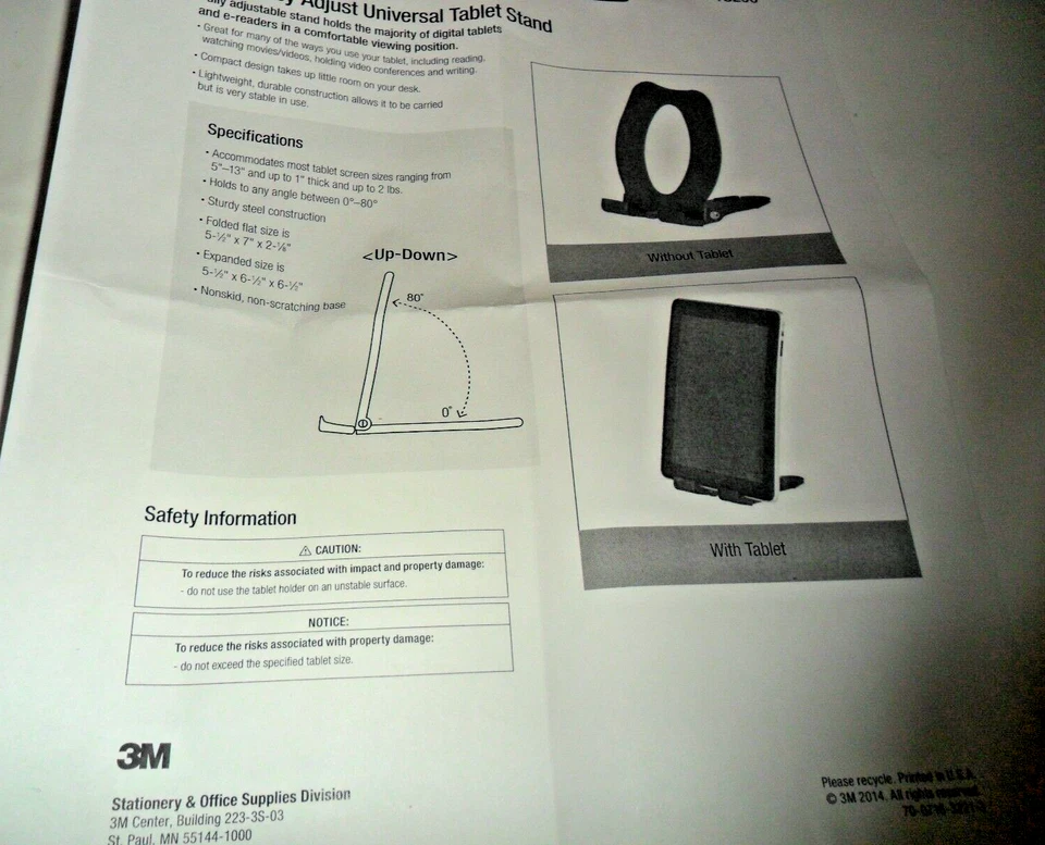  3M Portable Adjust Tablet Stand, E reader  IPad Cell Phone  Smartphones Metal   - Image 3 of 3