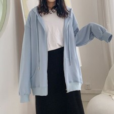 Lady Hooded Sweatshirt Top Coat Jacket Hoodie Long Sleeve Full Zip Sports Loose