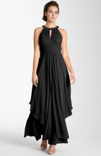 Eliza J Embellished Tiered Chiffon Halter Gown Dress Sz 10 Black