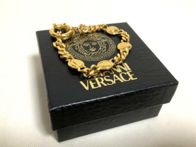 GIANNI VERSACE gold plated bracelet MEDUSA HEADS vintage with box pouch italy