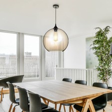 Lampadario Sfera Lampada A Sospensione Forma Sferica Metallo Ambra Vetro H 28 Cm