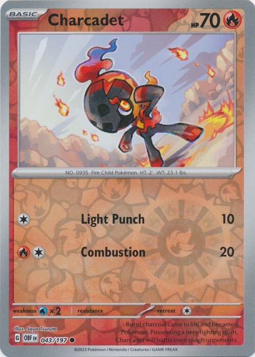 Reverse Holo Charcadet 043/197 Common  Obsidian Flames Pokemon TCG