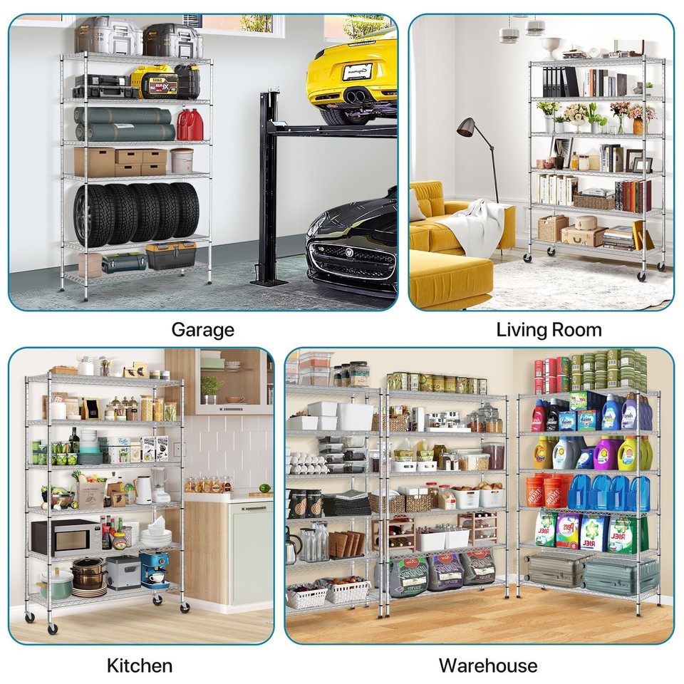 6-Tier Wire Shelving Unit NSF Metal Storage Rack 6000 LBS Capacity 18 ...