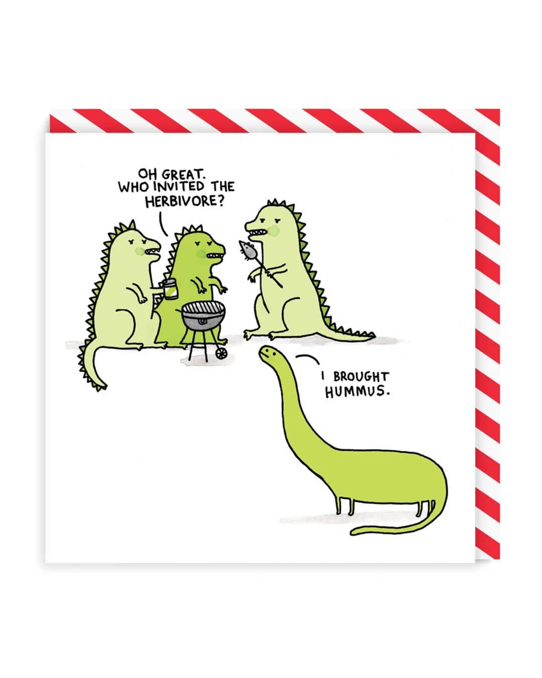 Funny Birthday Card Dinosaur Herbivore Hummus - Comic Style Greeting Card