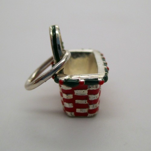 Sterling Silver CHRISTMAS BASKET Charm for Bracelet PENDANT Hand-enameled CUTE! - Picture 4 of 6