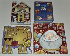 4 Christmas Board Books Lot Here Comes Santa Busy Day Snowy Stories Reindeer