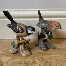 X2 Vintage Bird Figurines - Made In Taiwan - Coal Tit + Other