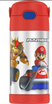 Mario Kart 12 oz Red Stainless Steel Thermos Vacuum Insulated Straw Water Bottle