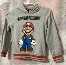 SUPER MARIO Gray Pullover Hoodie Kids Boys Sz 8 Hooded Jumper