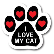 I Love My Cat Pawprint Car Magnet - 5" Paw Print Auto Truck Fridge Magnetic Deca