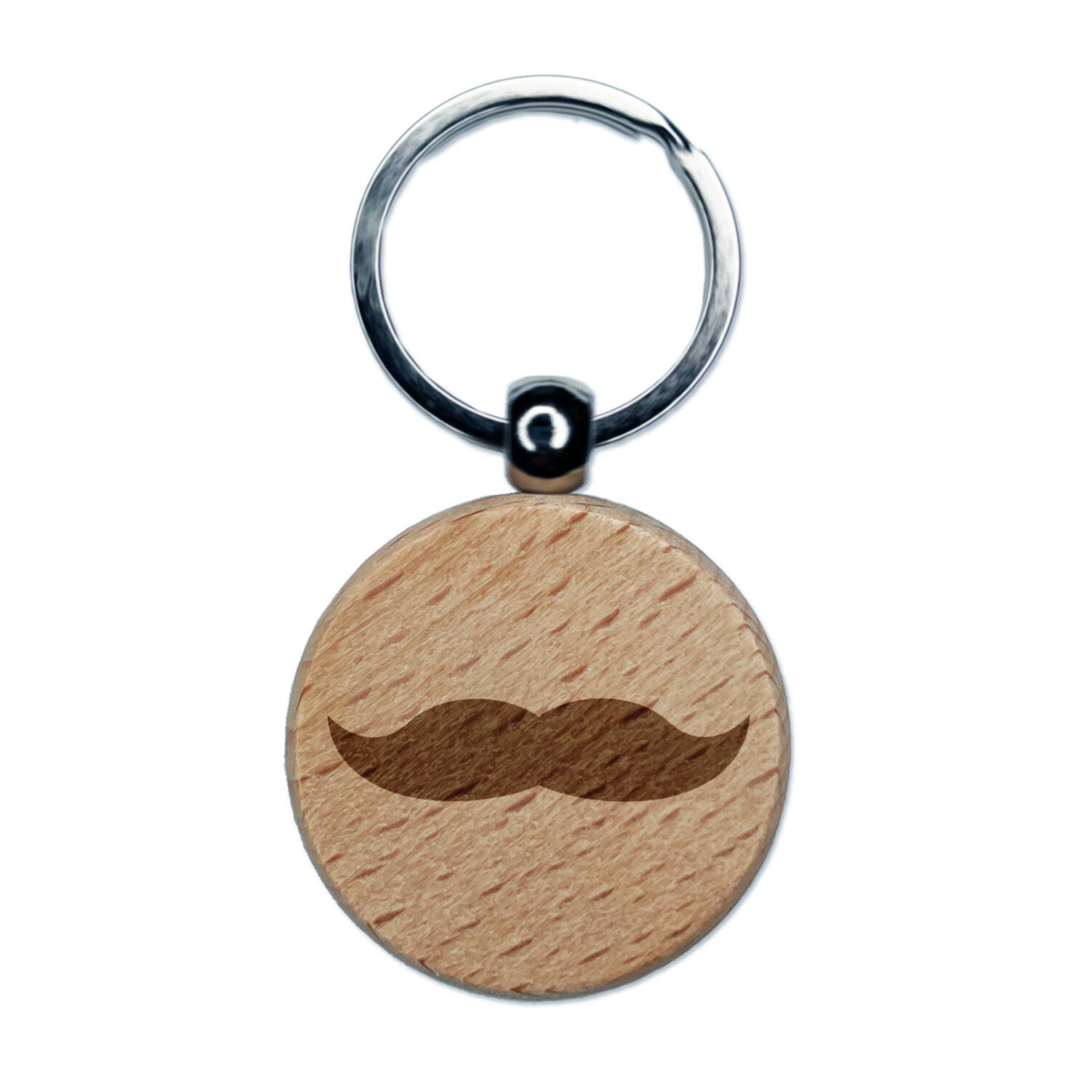 Mustache Solid Engraved Wood Round Keychain Tag Charm