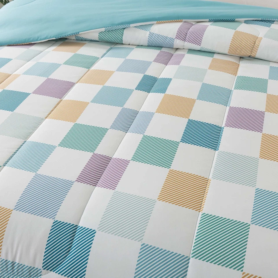 Edredón reversible de microfibra Mainstays, Multi Check, TXL, adulto, unisex Foto 3 de 4