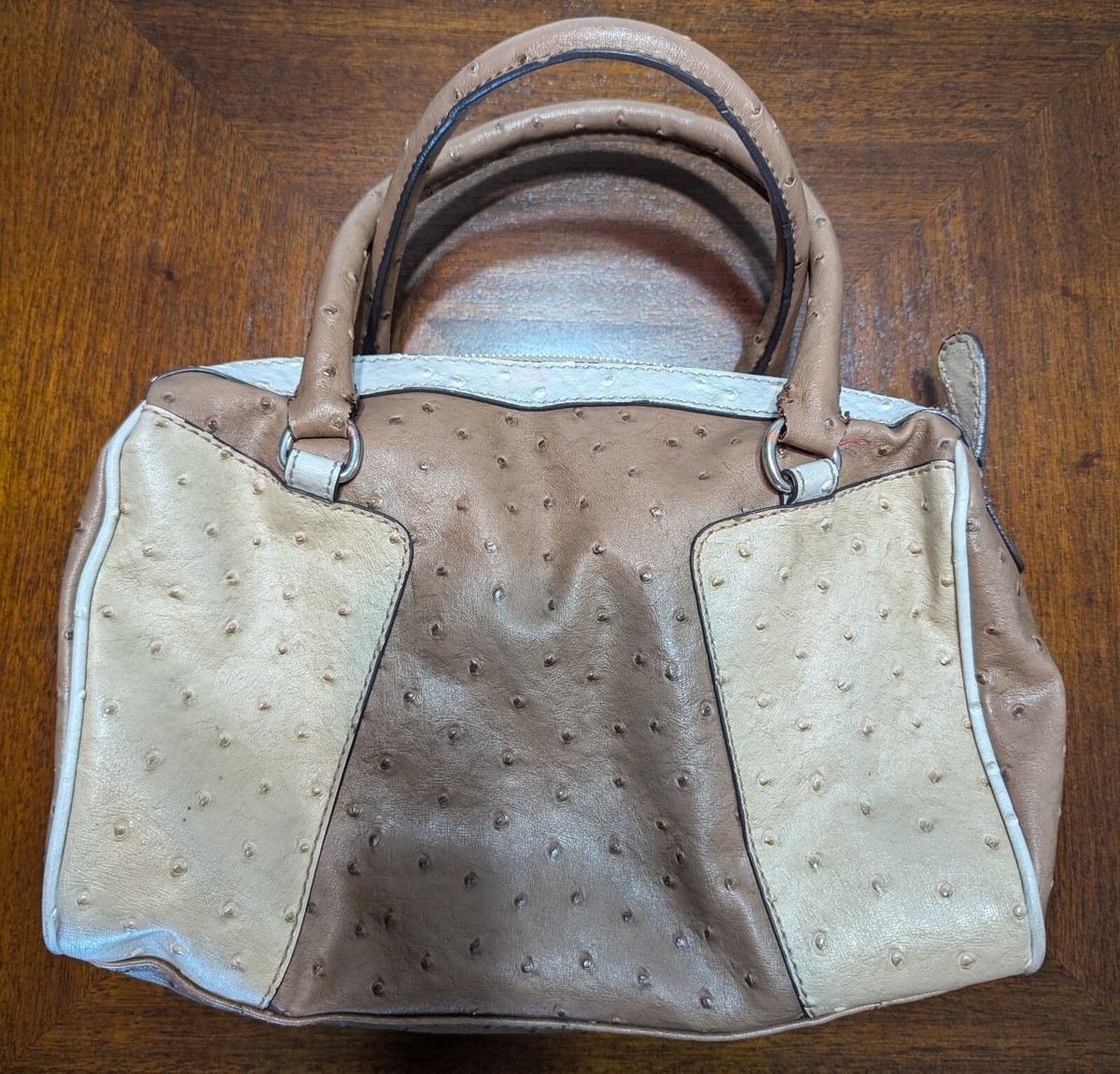 Y2K Guess Faux Ostrich Leather Brown, Beige and White Purse | eBay