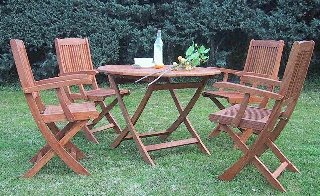 Tavolo rotondo da giardino in teak massello 100 cm foto 3