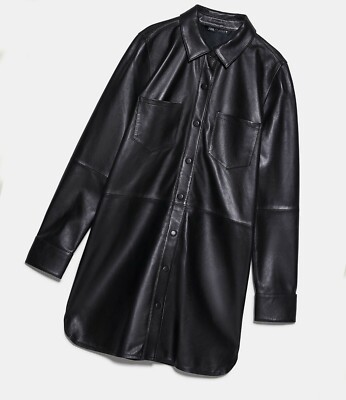 Zara Women Genuine Authentic Leather Mini Dress Black 5479/006