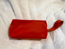 NEW BURBERRY RED TRAVEL CASE COSMETICS MAKEUP BAG ZIPPERED POUCH WITH STRAP