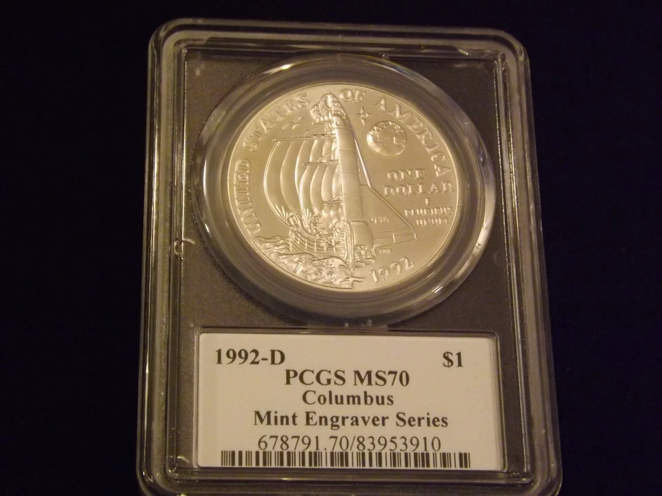 1992-D $1 COLUMBUS Mercanti label PCGS MS 70 - Image 2 of 2
