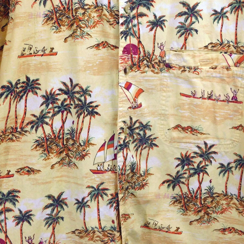 Camisa hawaiana Timberland manga corta abotonada talla XL palmeras amarilla Foto 4 de 4