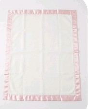 Vintage Quiltex Baby Blanket Pink Satin Trim White Fleece Acrylic USA 36x50