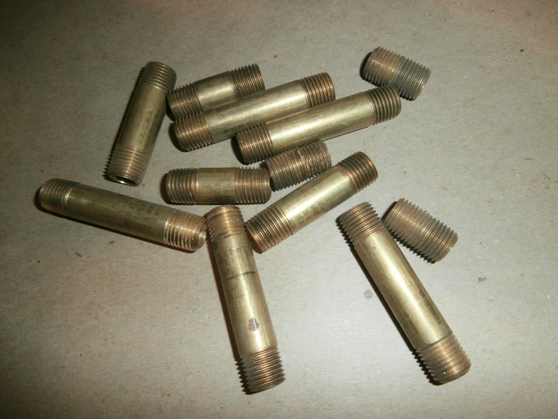 11 Brass 1/4" Pipe Nipple Assortment Lot - Sizes Close to 2 1/2"