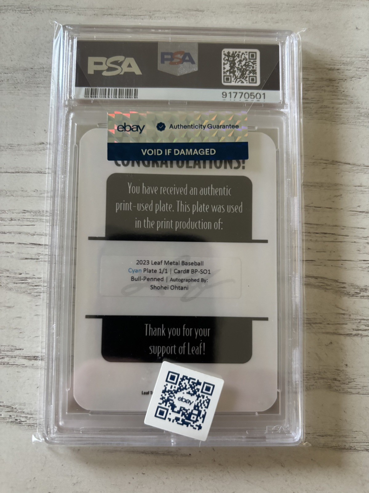 2023 Leaf Metal Shohei Ohtani Bull Penned Printing Plate Auto 1/1 view 4