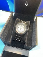 Bulova Men's Black Stainless Steel Classic Skeleton Automatic Watch 43MM 98A147