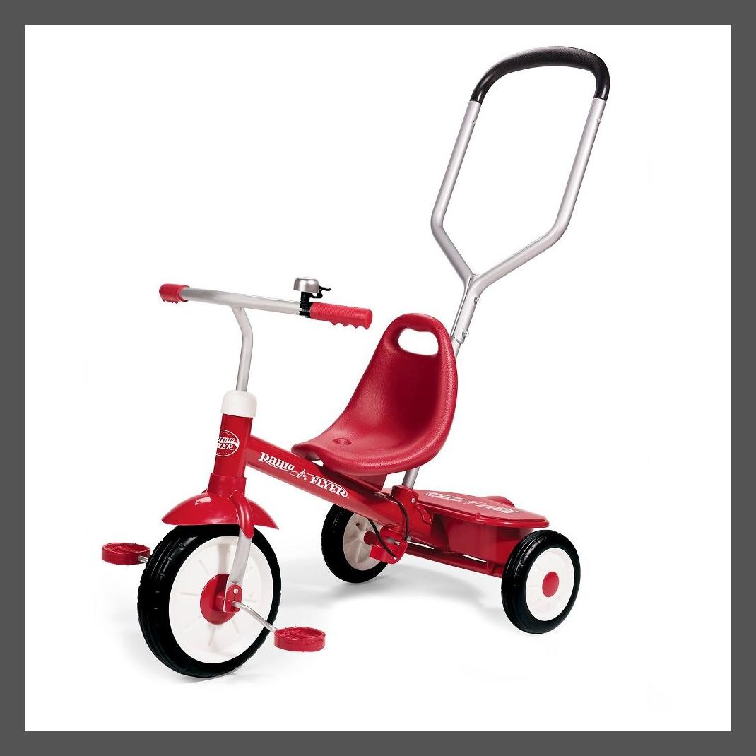 Радиоуправляемый детский мотодельтаплан с регулируемым рулем и прогулочной коляской красного цвета для хранения от 2 до 5 лет