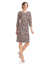 JS COLLECTION Womens Burgundy Mesh Lined Fitted 3/4 Sleeve Sheath Dress 4
