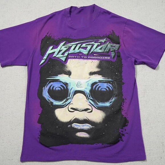 HELLSTAR 紫色 ストーン付き Vintage Hellstar The Future Is Hellstar Purple Face T-shirt BO031