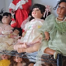 Lot of 10 Porcelain Dolls Girls Assorted Hair Eye Color Outfits Ethnicities