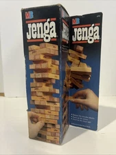 Vintage 1986 Hasbro Jenga Game Classic Wooden Pieces Balanced & Stacked