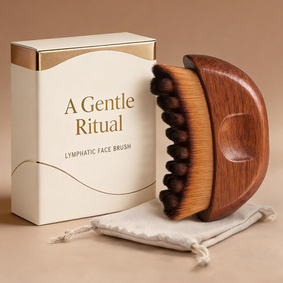 Lymphatic Contour Face Brush - Wooden Handle Face Brush for Lymphatic Drainage -