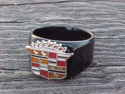 Cadillac Crest Black Chrome Ring Size #9 NOS Unique Logo Hi-Quality Class