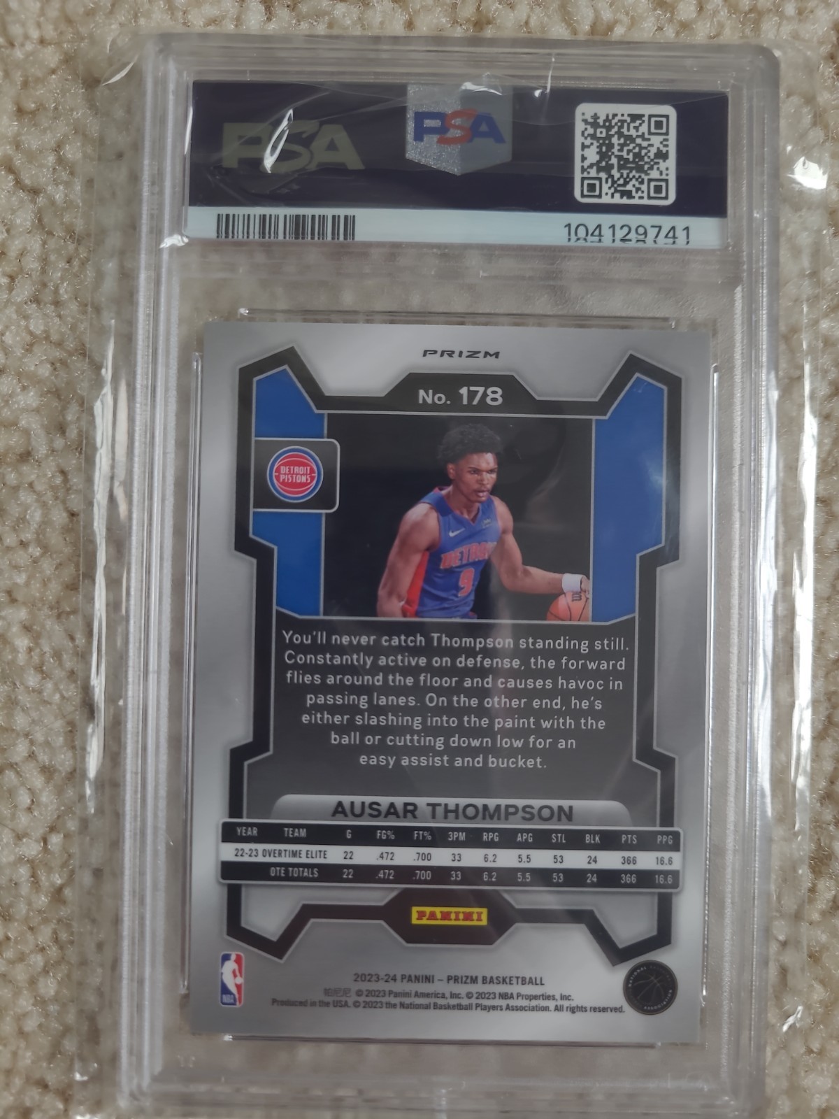 2023 Prizm Ausar Thompson Silver Prizm PSA 10 GEM MINT RC view 2