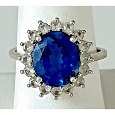 925 STERLING SILVER LONDON BLUE AND COLORLESS TOPAZ RING SIZE 8.75 SKY