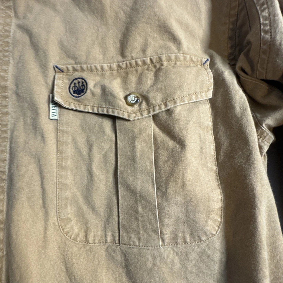 Camisa Beretta Botones Para Hombres L Marrón Beige Campo Tiro Pájaro Caza Algodón De Colección Foto 2 de 4