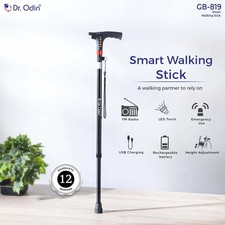 Smart Walking Stick with Pole Height Adjustment, FM Radio, Torch, SOS Alarm USB