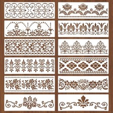 12 Pcs Large Flower Border Stencil, 11.81 Inch inches x 3.93
