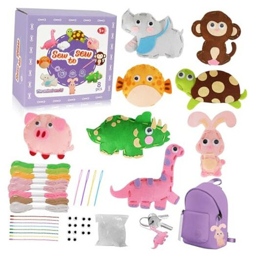 Kids Sewing Kits for Beginners, 8 Stuffed Animals, Rabbit, Dinosaur Making