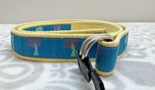 Vintage Douglas Paquette Women Sz M Canvas D Ring Belt Palm Trees Teal 38" USA