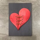 Wood Broken Heart Leather Stitched Plaque — photo 1