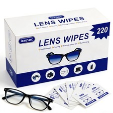 Lens Cleaning Wipes, 220 Count Individually Wrapped Pre-Moistened, Quick-Dr...